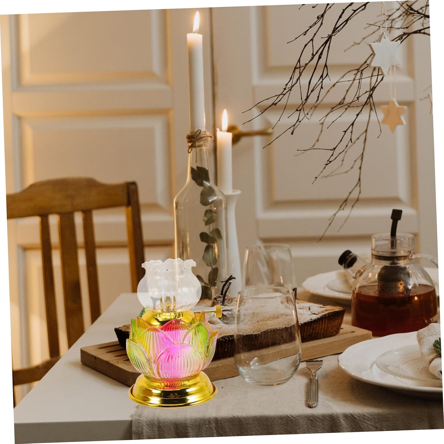 Luxshiny Frosted Glass Oil Lamp Detachable Kerosene Light for Weddings and Home Decor Unique Temple Lighting Household Use Vintage Design