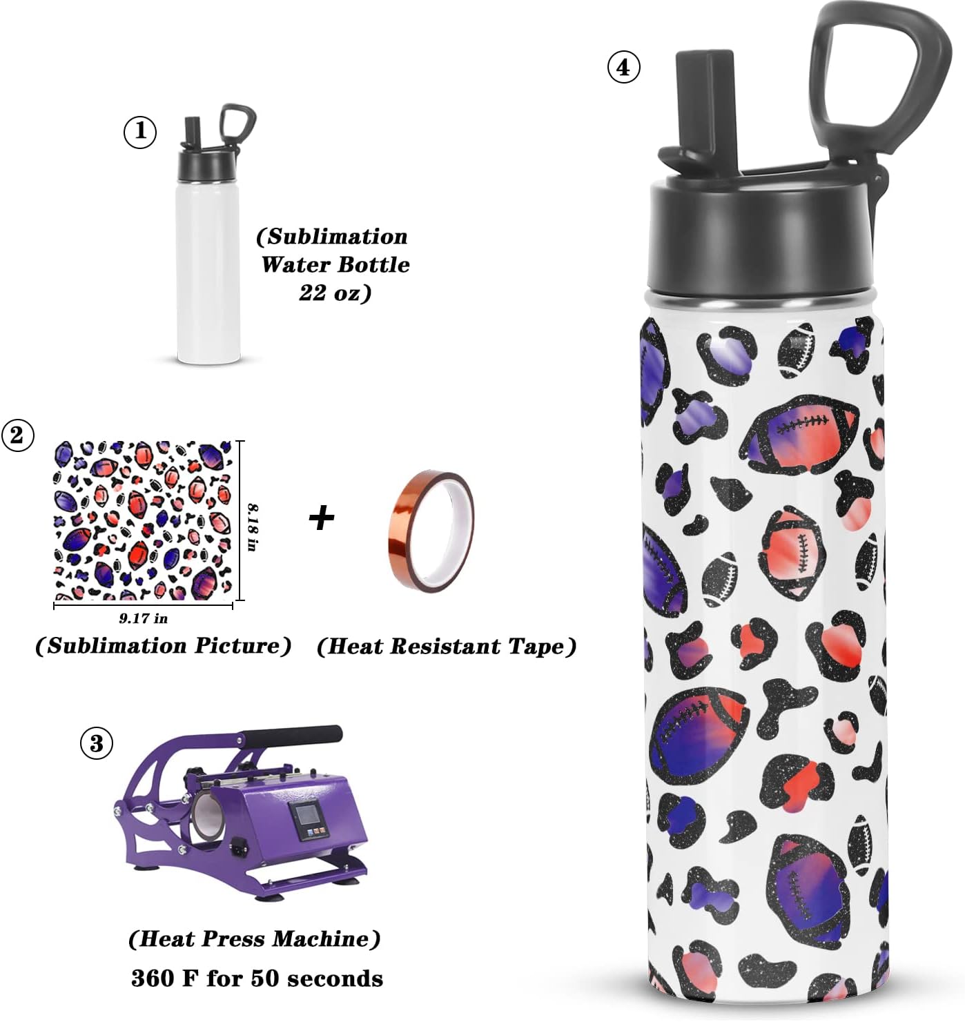 Sublimation Sports Water Bottle blanks, 22 Oz Sublimation Tumblers, Double Wall Stainless Steel Sports Water Bottle Flask with Portable Handle, Individually Boxed (8 Pack) - Image 6