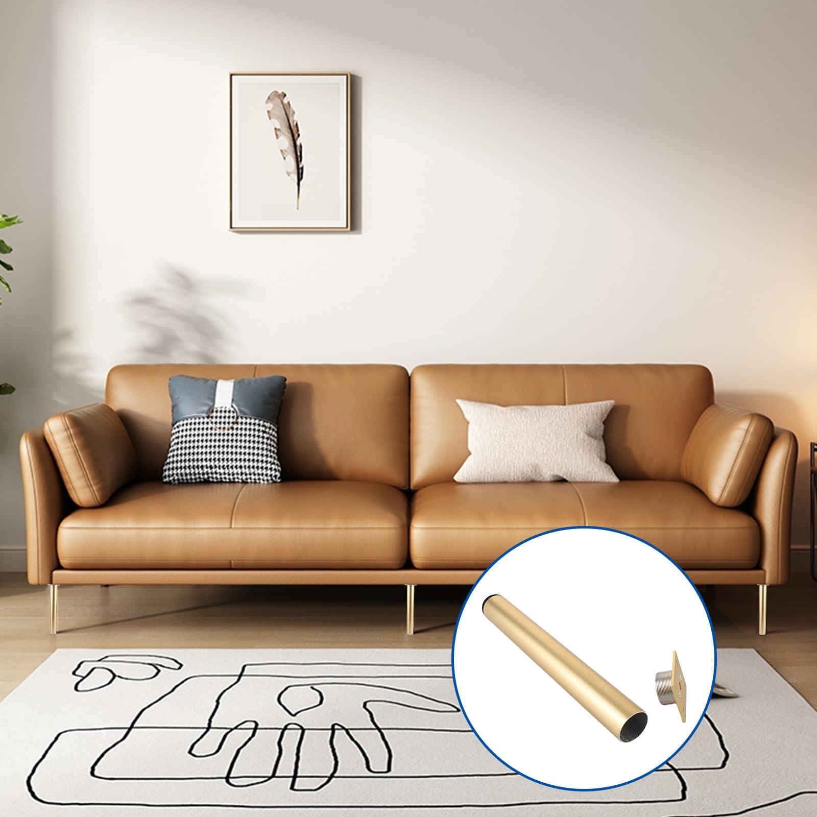 YAYODS - Juego de 4 patas de muebles (25 cm, ajustable, metal dorado, con tornillos, para sofá, TV, mesilla de noche, mesa de café, armario, oficina