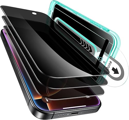 Miniatura 13 de ESR Paquete de 3 protectores de pantalla de privacidad para iPhone 15 Pro Max, protector de pantalla de privacidad de vidrio templado antiespía con