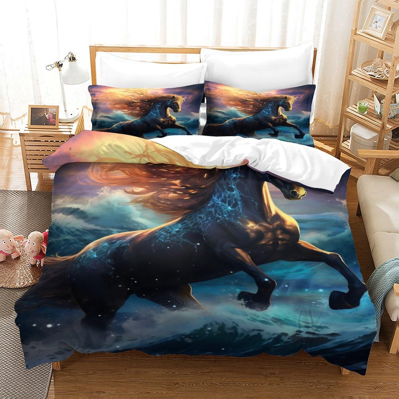 Parure de lit cheval 3D premium confort absolu et fermeture éclair pratique pour ado
