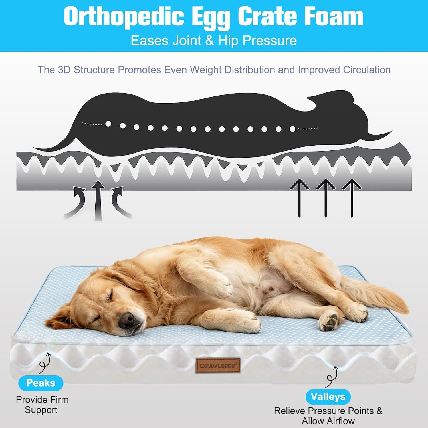 EXPAWLORER Dog Cooling Mat, 36 * 27in Upgraded Thick Non-Slip Bed Pad with Chill Soothing Fabric for Large Dogs Cats Pets in Summer Keep Cool, Portable Washable Kennel Bed with Waterproof Inner Cover