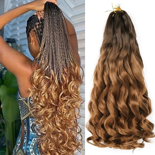 French Curl Braiding Hair 24 inch 6 Packs Loose Wave Bouncy Braiding Hair Pre Stretched 100/pack Yaki Curly Braiding Hair for Black Women Hair Extensions(24 inch(pack of 6),4/30)