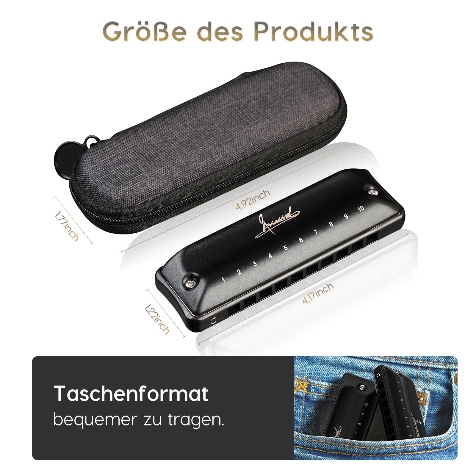 JDR Blues Mundharmonika für Erwachsene – C Assassin, schwarz | Professionelle Spieler, Bühnenauftritte, wärmebehandelte Blätter, Anti-Pfeif-Design, luftdichte Konstruktion