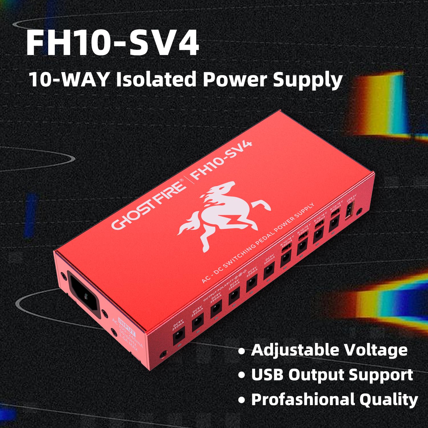 GHOSTFIRE Pedal Power Supply TRUELY Isolated with 10 DC Outputs, FH10-SV4