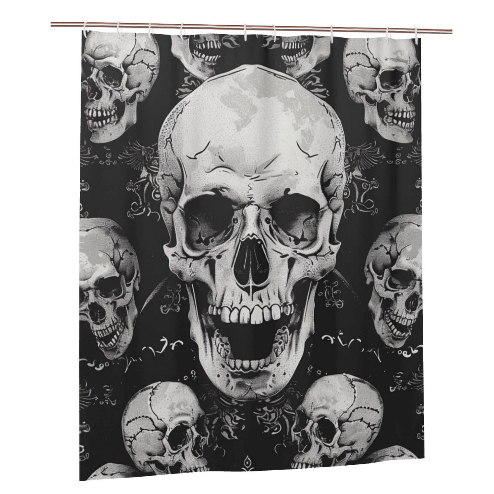 BWWHCCTI skull background Printed Shower Curtain With 12 Plastic Hooks Opaque Quick Drying Waterproof Shower Curtains Sets For Bathroom 152x183 Cm