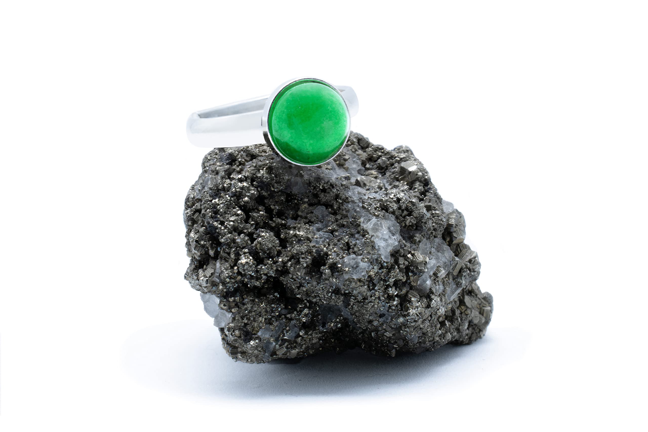 Anillo de Plata 925 con Jade Verde (Piedra Natural) 8mm - Disponible Anillo Ajustable y Fijo, Tamaño de XS a XXXL, para Hombre, para Mujer - Caja Regalo Gratis