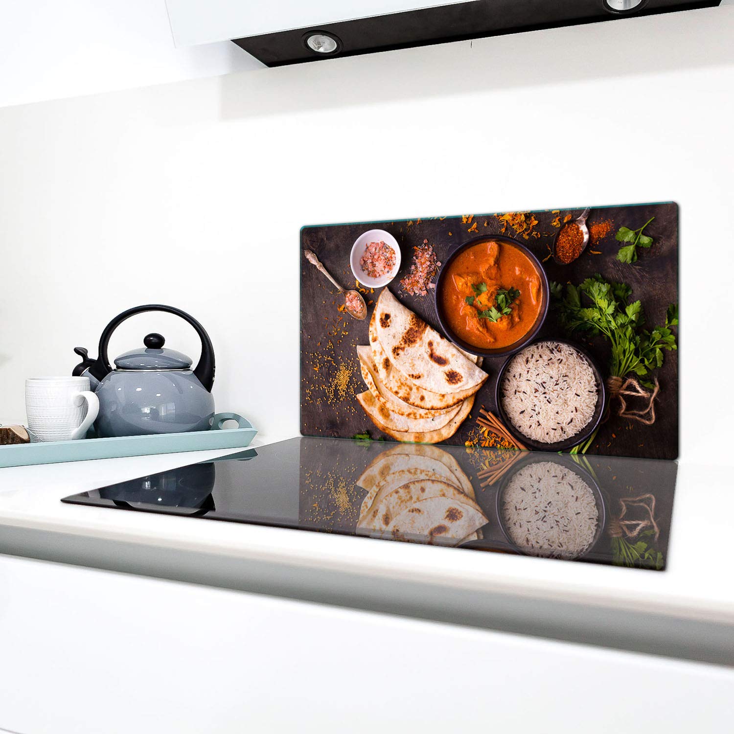 Copri Piano Cottura In Vetro Temperato TMK 90x52 Cm – Protezione Universale, Paraspruzzi, Tagliere, Decorazione Acqua Bianco