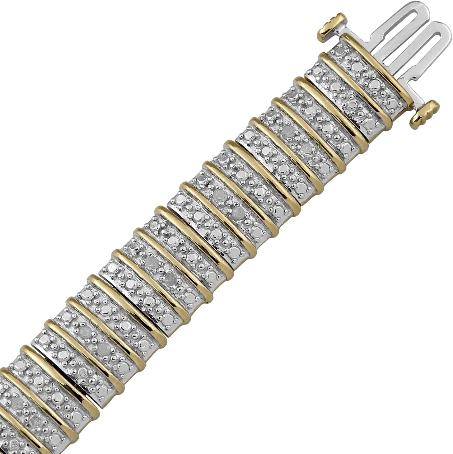 Jewelili Bracelet Yellow Gold Over Brass with 1/2 Cttw Natural White Round Diamond, 7.25"