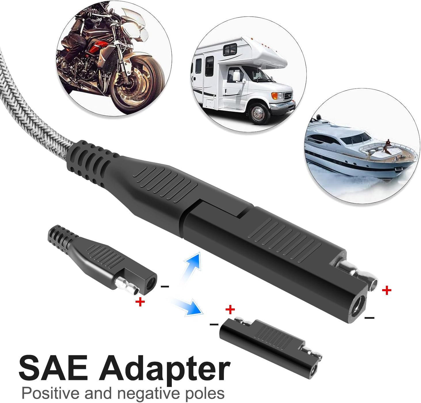 TAIFU Solar Panel Connectors to SAE Adapter Cable, 11FT 10AWG Solar Extension Cable with SAE Polarity Reverse Adapter for RV Solar Panel Caravan Battery Charger Kit