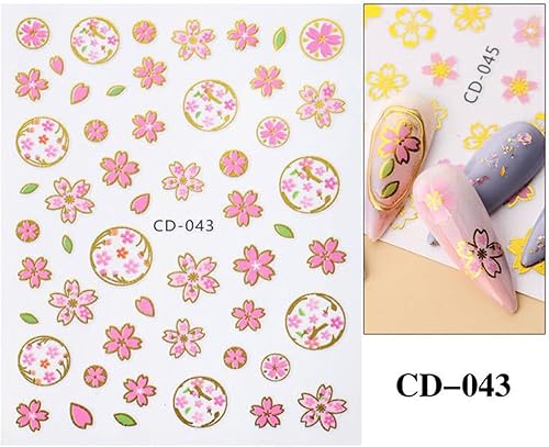 Miniatura 6 de 6 hojas de calcomanías de arte de uñas de flor de cerezo dorado calcomanías de uñas autoadhesivas 3D flores de cerezo flores de melocotón