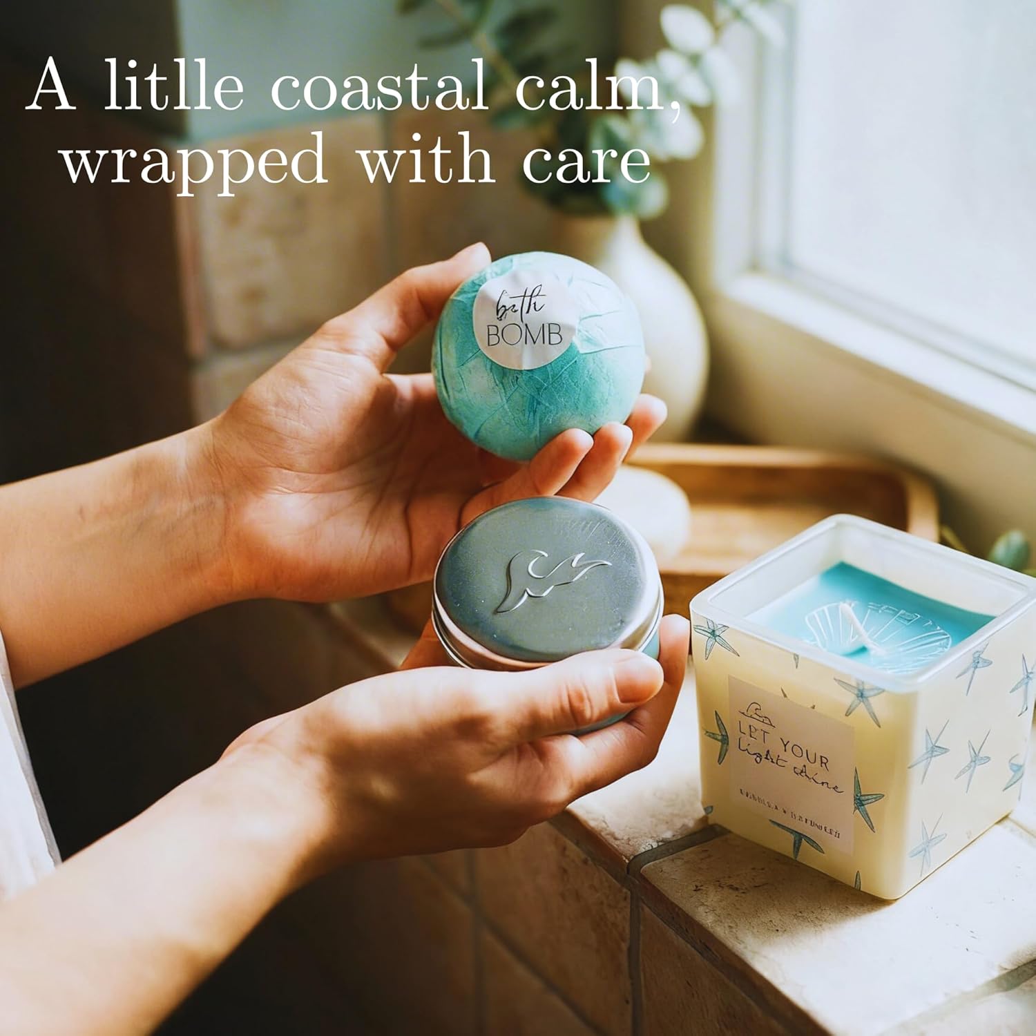 Mother's Day Ocean Themed Gifts for Women. 15pc Gift Basket Filled with Beach Lover Essentials and Spa Gifts for Her. Thinking of You for Mom, Friends, Coworkers, Birthday Gift for Woman