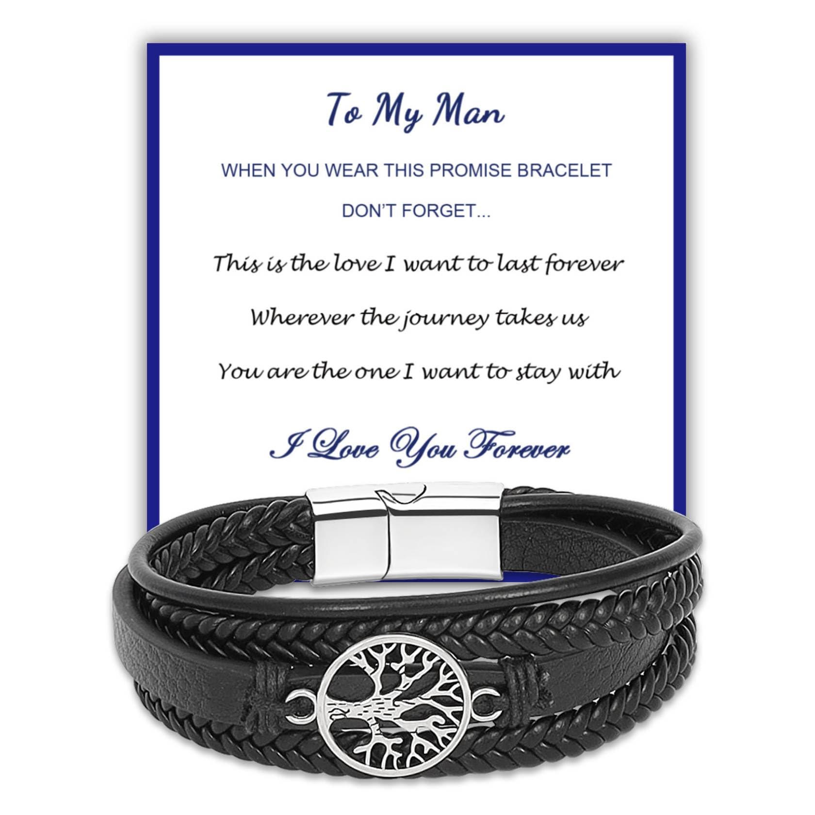 MILAKOOLeather Bracelet with Clasp for Husband Man Son Multi-layer Cuff Wristband Morse Code Card