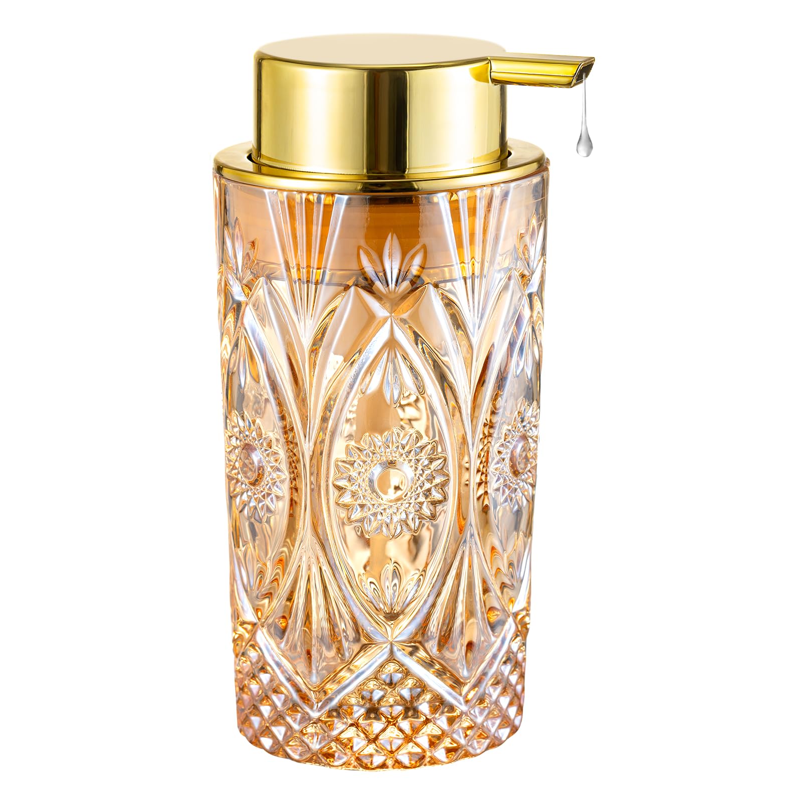 LEICURACEGlass Liquid Soap Dispenser, Refillable Liquid Dispenser with Gold Pump, Hand Soap Dispenser for Bathroom Kitchen, Modern Home Bathroom Decor （Liquid Type/Gold） A9-4