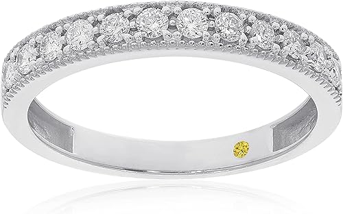 La Joya Anillo de diamante cultivado en laboratorio 110-12 qt. TW. Alianza de boda para mujer de inspiración vintage Oro blanco sólido, amarillo o