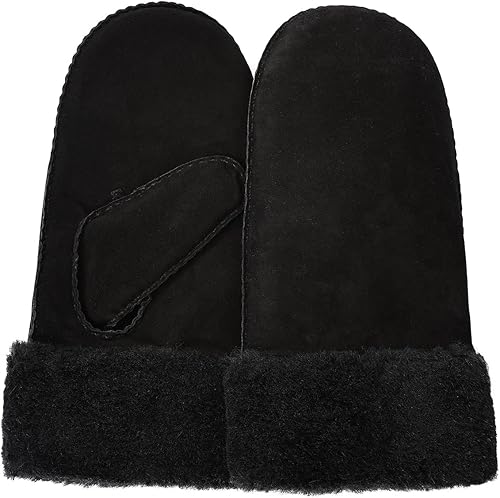 Surblue Manoplas de gamuza de oveja de invierno para hombre, piel de oveja de alta calidad, cálido puño grueso forrado de lana de cordero