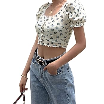 Tシャツ・カットソー [NEVY]Sharopy Frill Crop Sleeveless [2 COLOR] Women Girl Collar Short Sleeve Striped Crop Top T Shirt