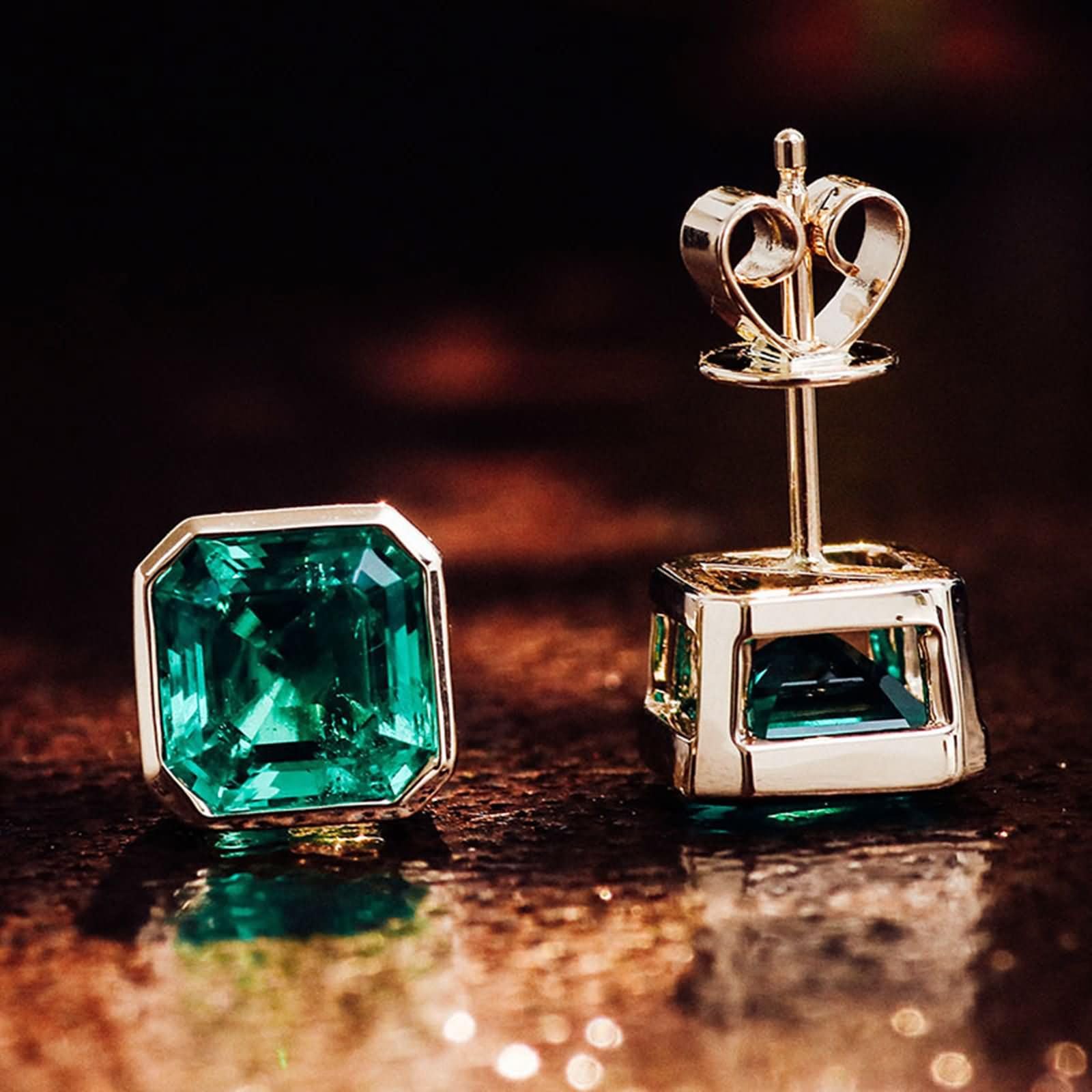 9K / 14K / 18 Karat Gold Ohrringe für Damen, Quadrat mit Erstellter Smaragd, Damen Ohrringe Ohrstecker in Gold Grün