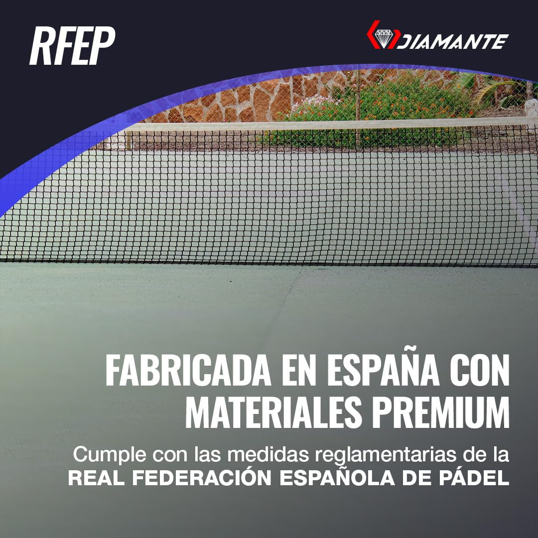 DIAMANTE Red Padel Profesional - Red Badminton y Padel Accesorios Hombre - 10x0,92m con Cable de Acero y Tratamiento Anti UV - Ideal para Redes Deportivas, Red Pickleball y Badminton Red