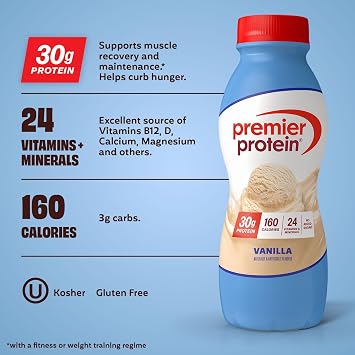 Bundle of Premier Protein Shake, Vanilla, 30g Protein, 1g Sugar, 11.5 Fl Oz (Pack of 12) + Premier Protein Shake, Chocolate, 30g Protein 1g Sugar 11.50 fl oz (Pack of 12)