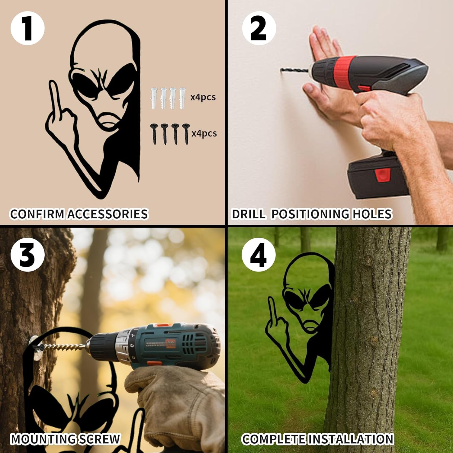 Funny Peek a Boo Alien Metal Sign UFO Ornament, Middle Finger Alien Peeping Around Signs Flipping off Saucerman Corner Tree Garden Fence Patio Yard Farmhouse Outdoor Home Decoration (Middle Finger, L)