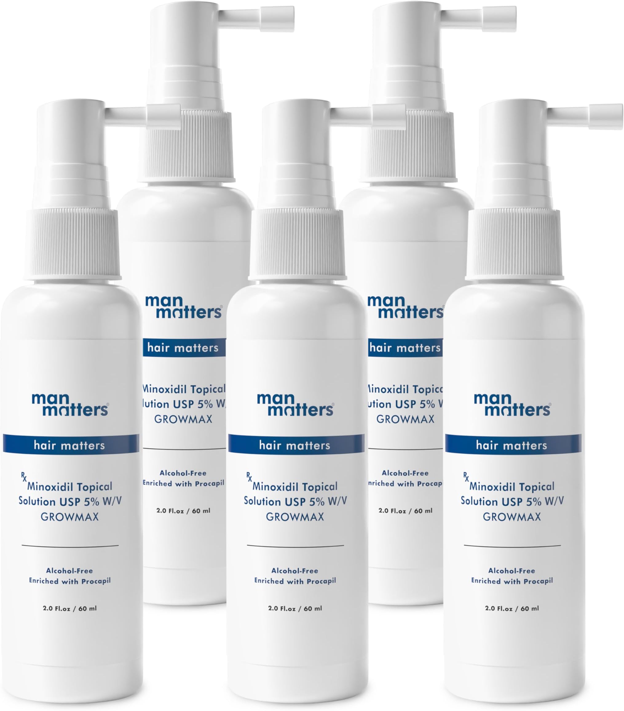 Man MattersMinoxidil 5% Solution Serum for Men (pack of 5) I Prevent Hair Loss, Thinning I Revitalise Hair and Beard Regrowth I Alcohol Free, Non-Sticky, Unscented I Extra Strength I 300 ml