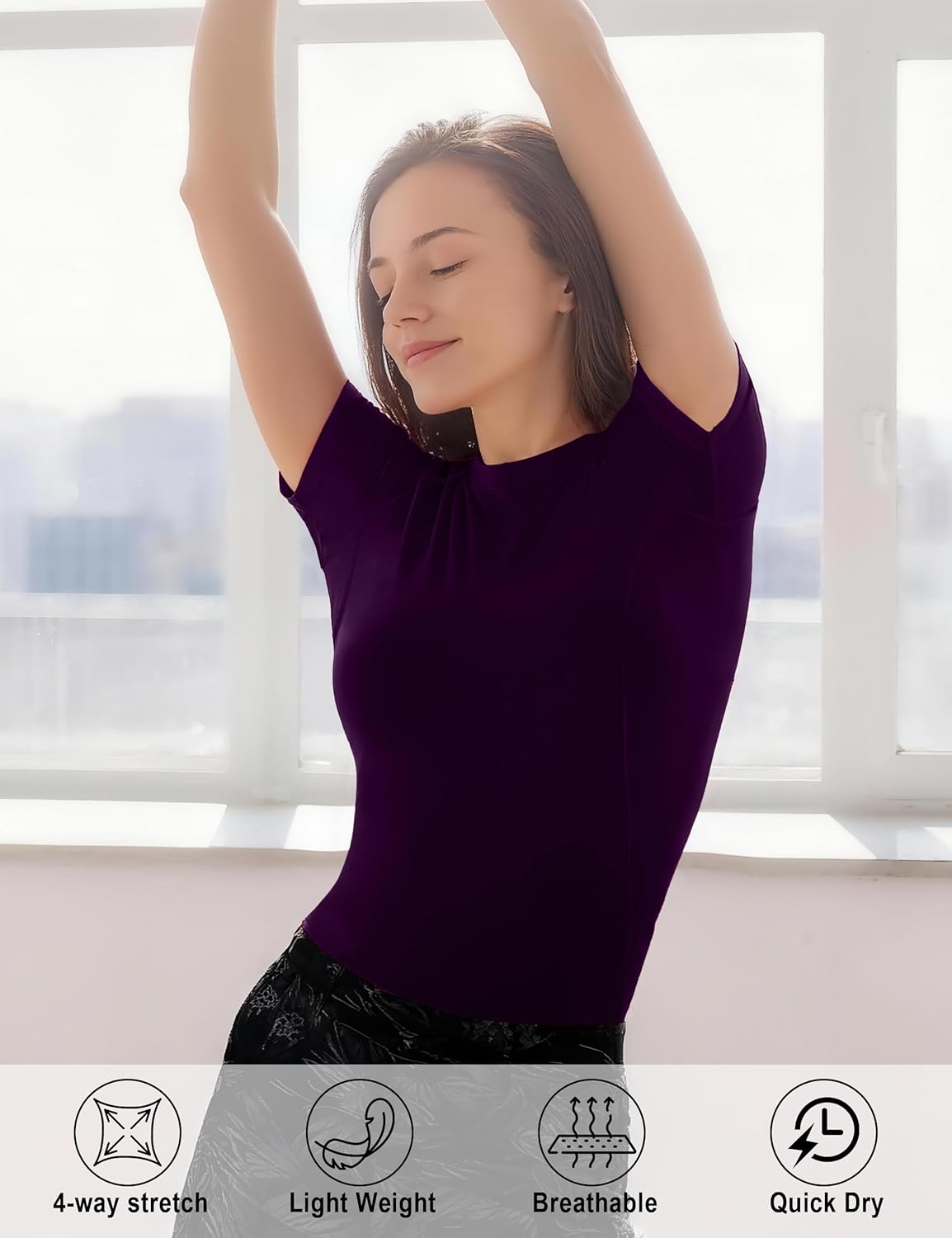 Women's Compression Shirt Short Sleeve, Quick Dry Workout Tops Athletic T-Shirts Gym Yoga Running Sports Base Layer - Image 5