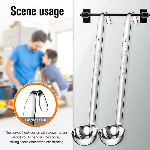 Vista 12 de Cunhill 5 cucharones de sopa de acero inoxidable con mango largo para servir, cocinar, revolver, porcionar, accesorios de cocina y restaurante