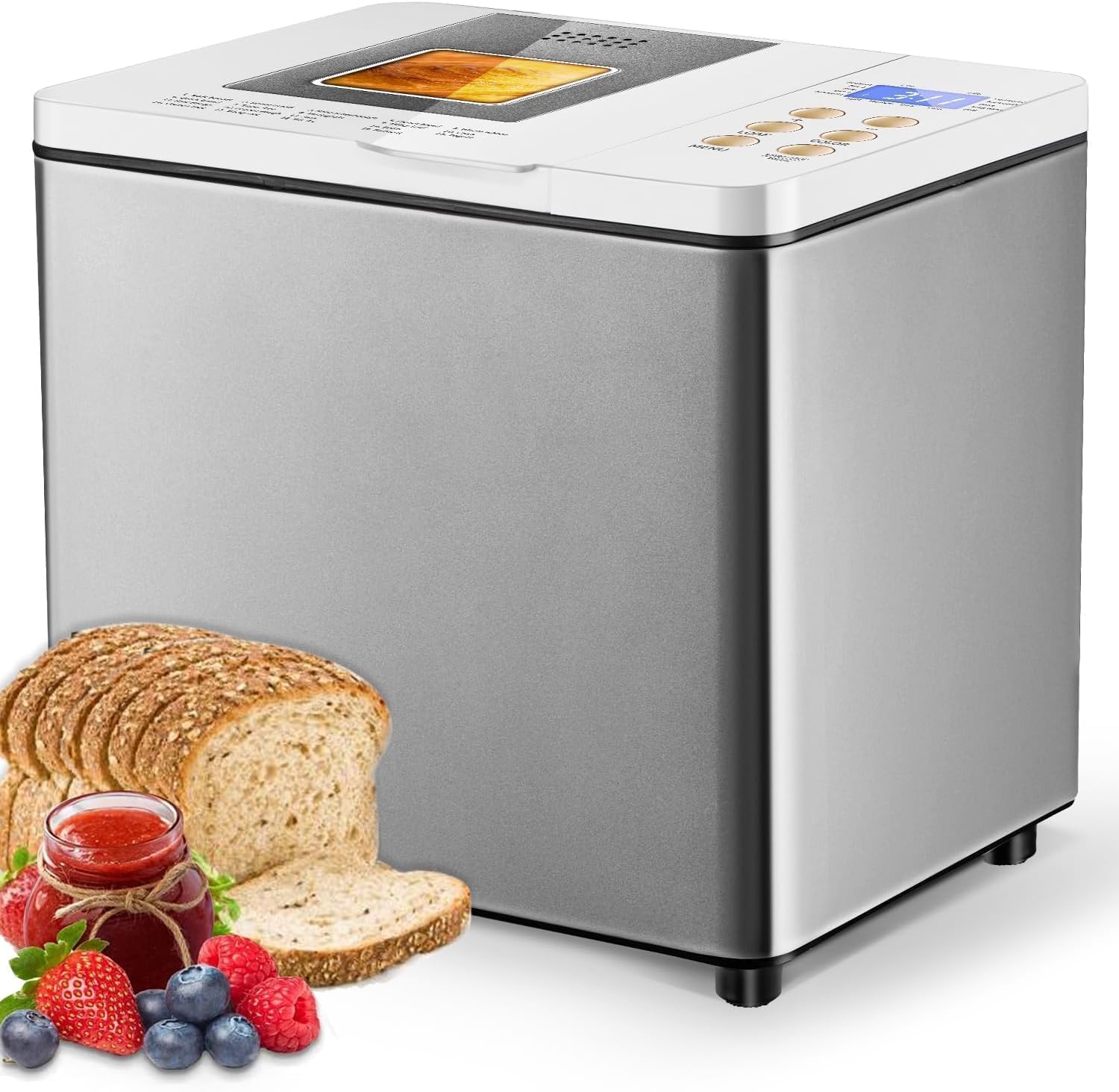 Bread Machine Dual-Heaters, 19-in-1 Horizontal Bread Maker, Gluten Free, Sourdough, Pizza Dough, Jam, Stir-Fry Setting, Stainless Steel, 2LB Loaf, 3 Crust Colors, Nonstick Pan, Auto Keep Warm… image 2