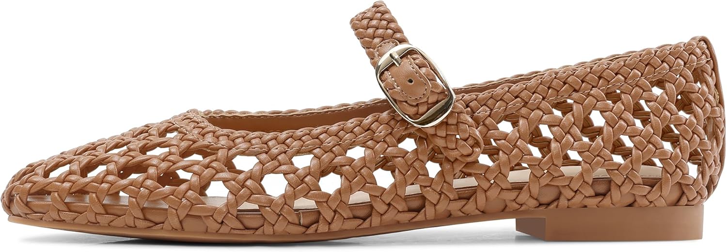 USIMAD Woven Mesh Ballet Flats for Women Square Toe Womens Comfortable Buckle Strap Ballerina Flat Shoes Mesh Dress Flats - Image 5