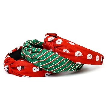 Huachi Christmas Headbands for Women Girls Holiday Knotted Head Bands Festive Top Knot Headband Red Green Hair Hoops 3PCS Hair Accessories for Women