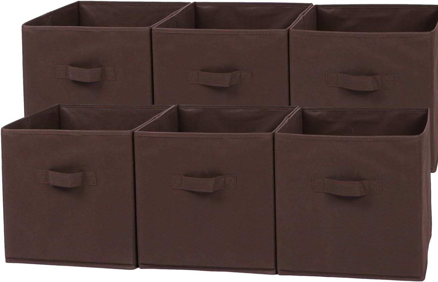 BASTUO 6 Storage Bins Foldable Non-woven Fabric Box Storage Organizer Closet Basket Container for Shelf Brown