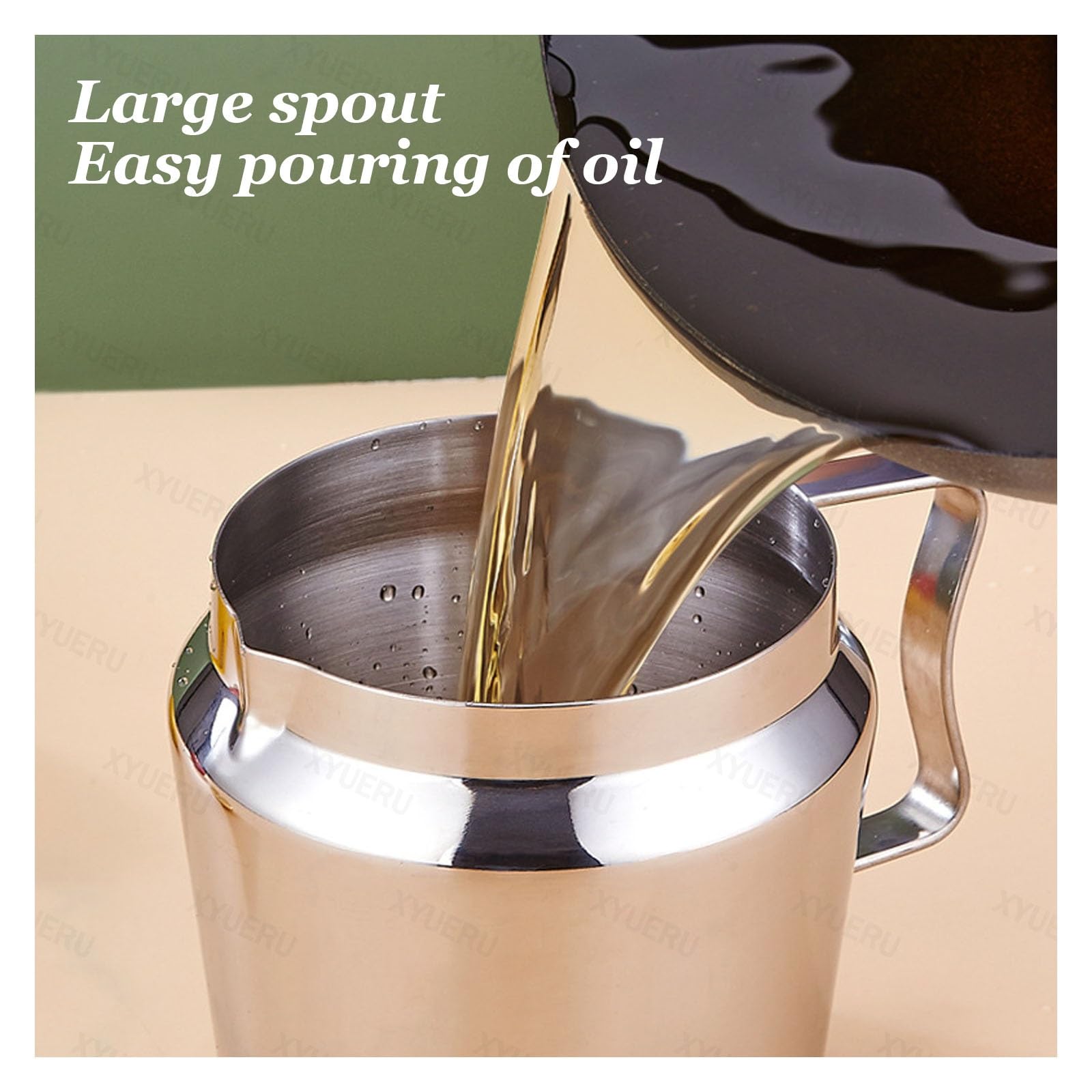 Contenedor de aceite de acero inoxidable con tamiz, separador de grasa de cocina y filtro, desnatador de grasa para aceite de cocina y almacenamiento, ideal para gestión de grasa por goteo