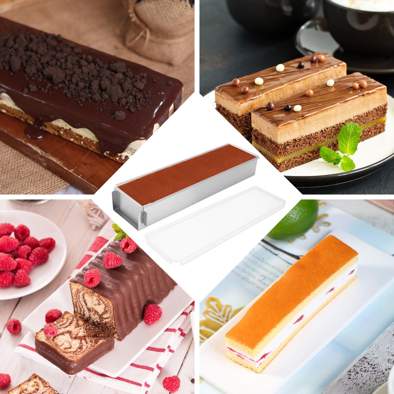Gohytal Moule à gâteau rectangulaire avec couvercle en acrylique, réglable, en alliage d'aluminium, avec 2 spatules pour la préparation de gâteaux, toasts, pains