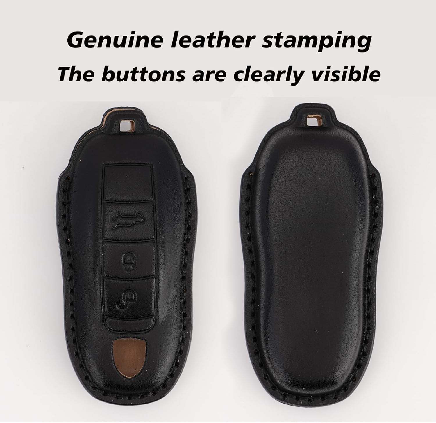 Leather Key Fob Cover with Keychain for Porsche Panamera, Macan, Cayenne, 911, and 718 Smart Key (3-Button) (Black) - Image 4