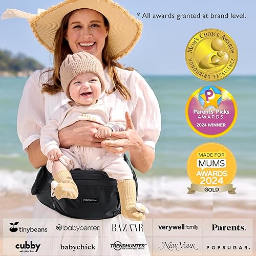 Miniatura 4 de Momcozy Portabebés con asiento de cadera, cintura ajustable con protector de vientre 3D original, portabebés ergonómico con varios bolsillos para