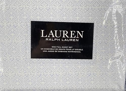 Lauren Ralph Cotton - Juego de sábanas de 300 hilos con estampado floral de cachemira, azul índigoblanco (Medallion BlueWhite, Twin)