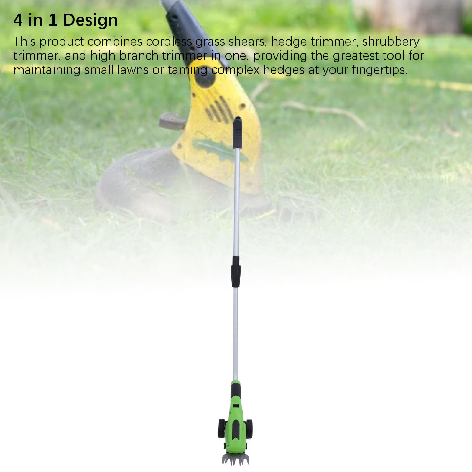 Akku-Heckenschere, 4-in-1-Grasschere und Strauchschneider, Tragbare Elektrische Strauchgrasschere aus Legiertem Stahl mit Wiederaufladbarem Akku und USB-Kabel für Gartenrasen
