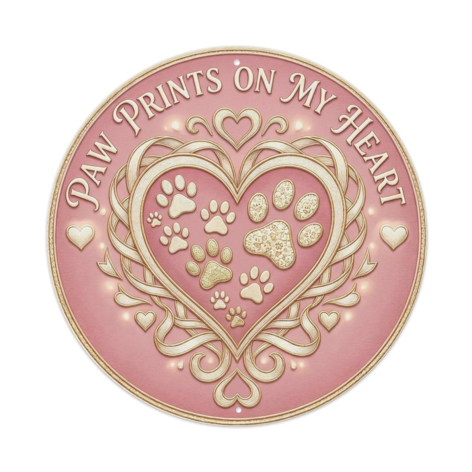 Paw Prints Heart Pet Lover Quote Cute Rustic Vintage Metal Tin Sign