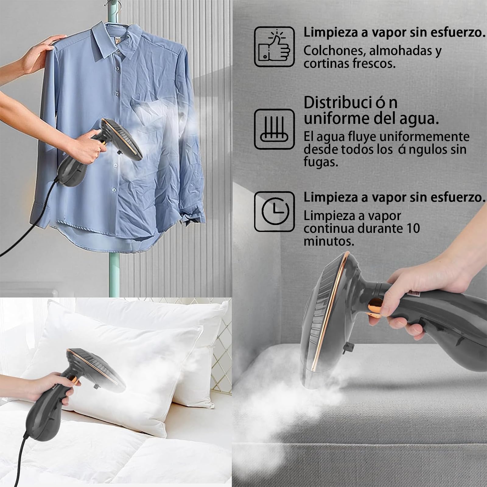 Plancha vertical vapor 1500W, 25g/min, Depósito de 168ml desmontable | ferro a vapor, calentamiento en 30 segundos, plegable, ideal para casa y viajes