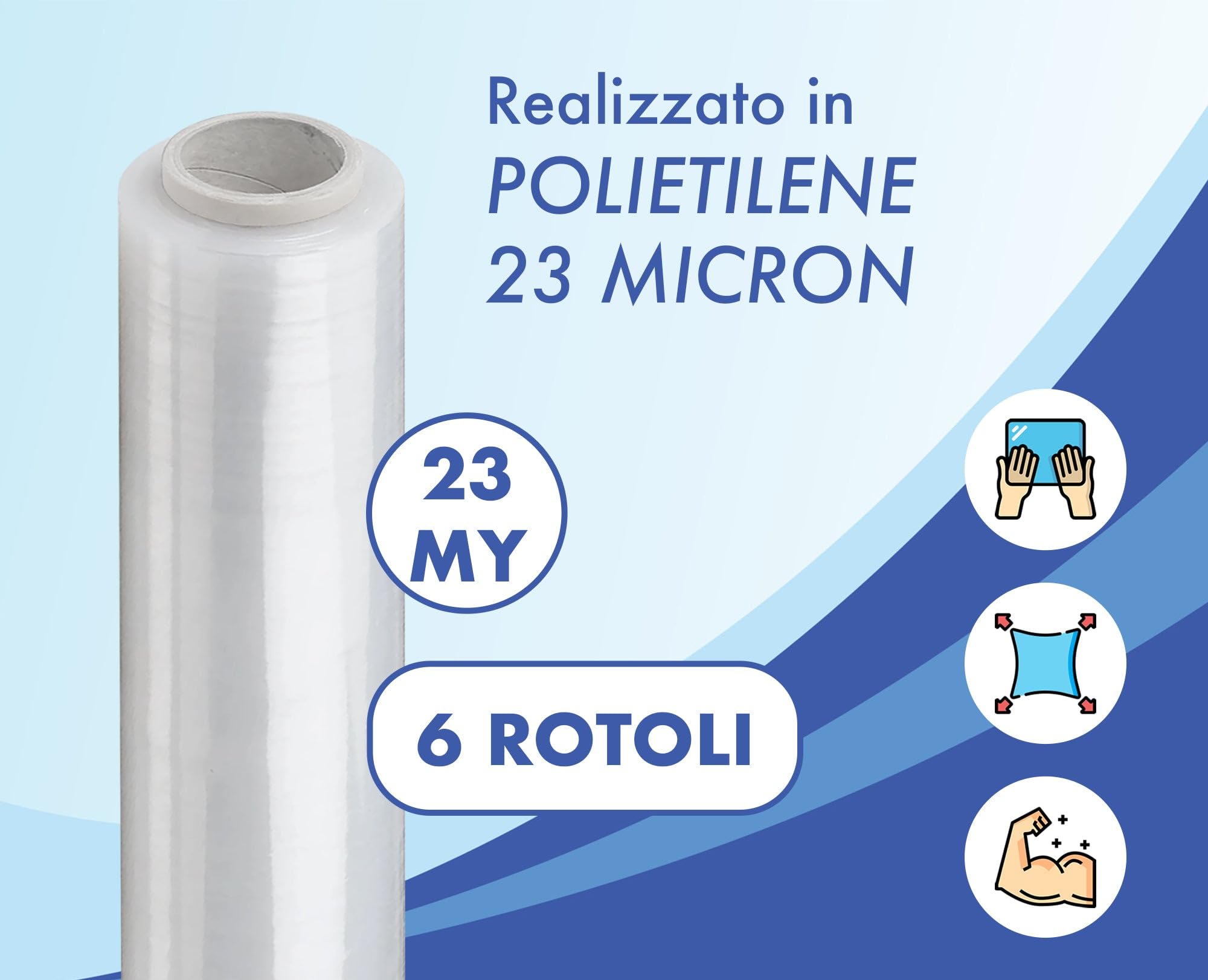 Film Estensibile Trasparente 2,8kg per Imballaggio 184mt x 50cm Pellicola Extra Resistente per Spedizioni e Trasloco (6 pezzi)