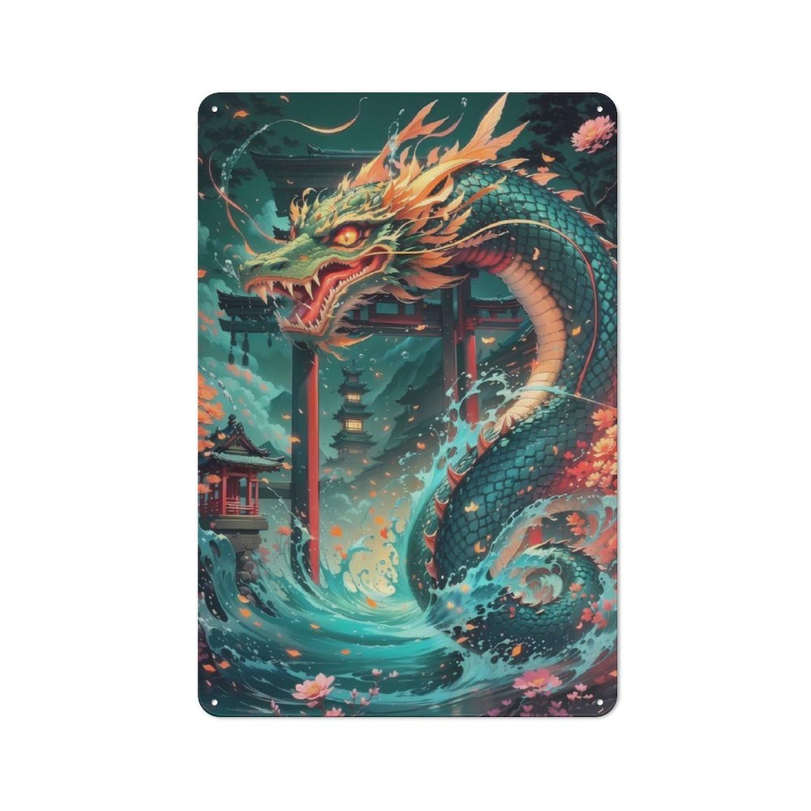 Junmoney Tidal Dragon Vintage Tin Sign 30X20cm With For Home Office Or Studio, For Home Office Decor Fans Refreshing A Room In Autumn