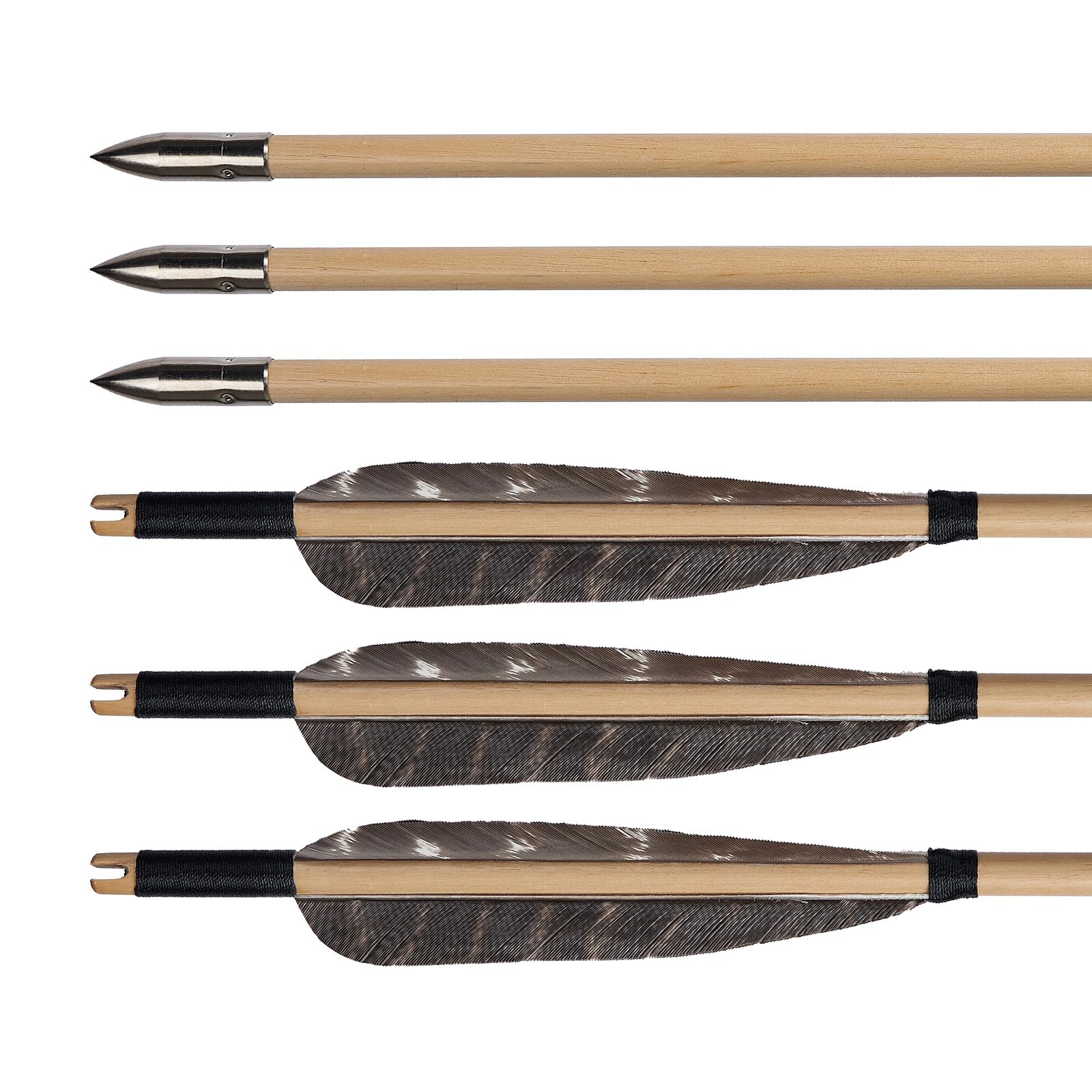 Lot De 12 Flèches En Bois 31 Pouces - Plumes Naturelles - Pour Arc Adulte - Neuf