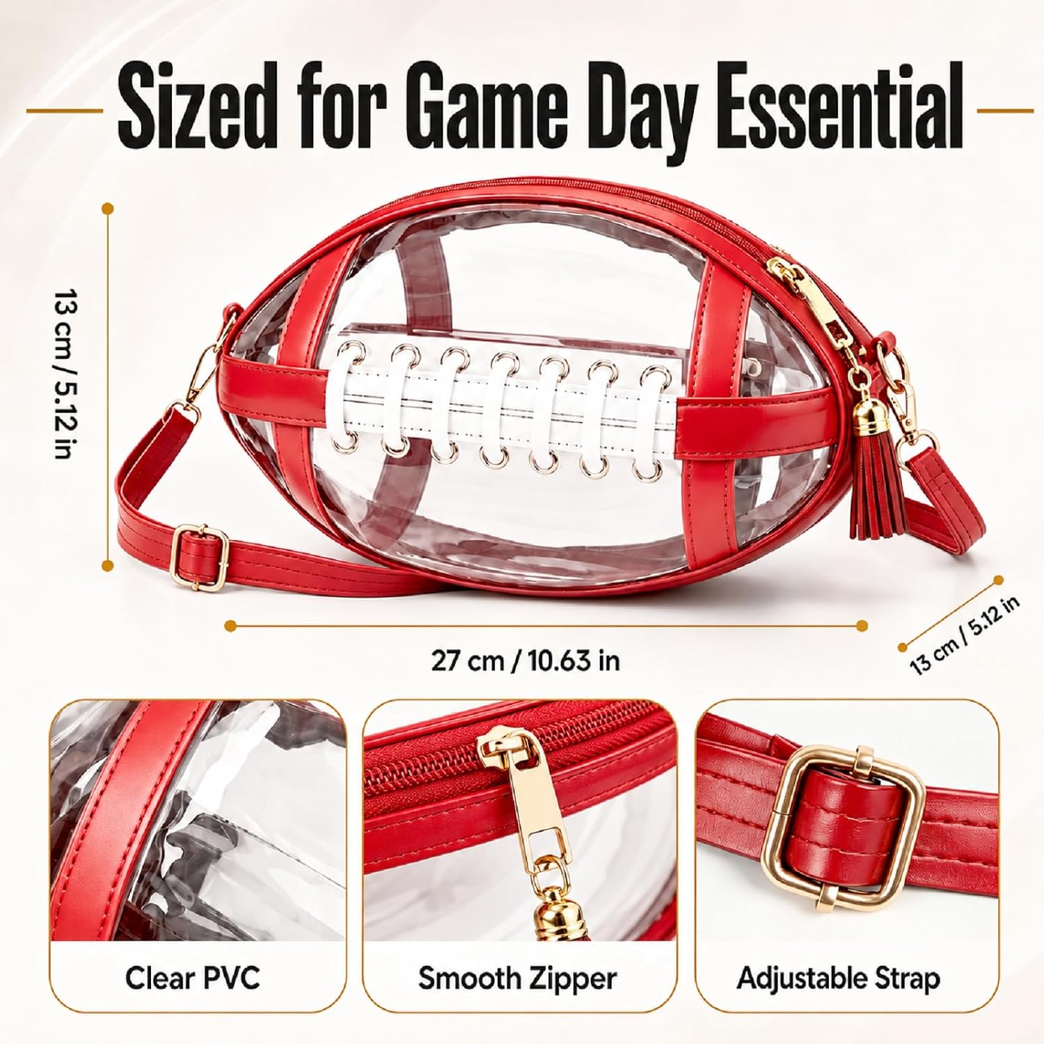 PJT Clear Football Bag for Stadium Events Football Shaped Purse Transparent image 4
