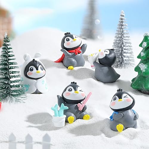 Miniatura 4 de Decoración para pastel de pingüino, 6 figuras de pingüinos en miniatura para fiestas de cumpleaños infantiles y pasteles temáticos de invierno