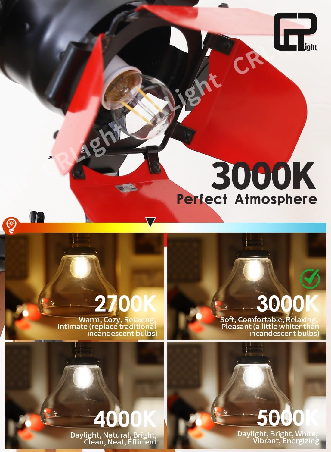 CRLight 2W LED Globe Light Bulb Dimmable 3000K Soft White, 30W Equivalent 300LM, E26 Vintage Edison Style Tiny G14 / G45 Clear Round Light Bulbs for Chandelier Bathroom Vanity Mirror, 12 Pack