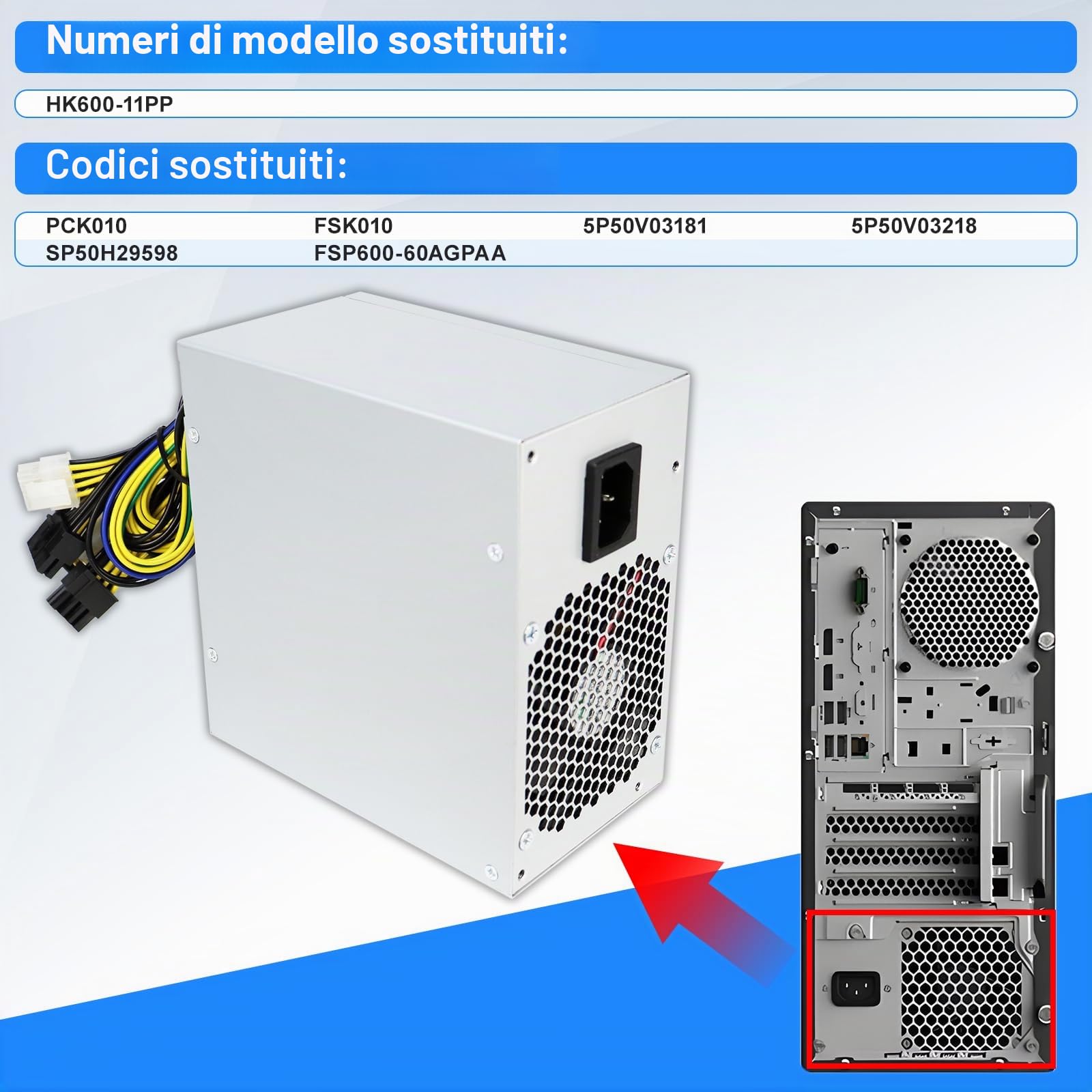 Alimentatore Da 500W Per Workstation P340, P330, P350, P328, P310 – Adattatore HK600-11PP Con Ventola Silenziosa E Protezione Da Sovratensione