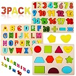 Wooden Puzzles for Toddlers, Voamuw Alphabet Number Shape Learning Puzzle for Kids Ages 3 4 5, Montessori Toys Preschool Education Chunky Jigsaw for Boys and Girls