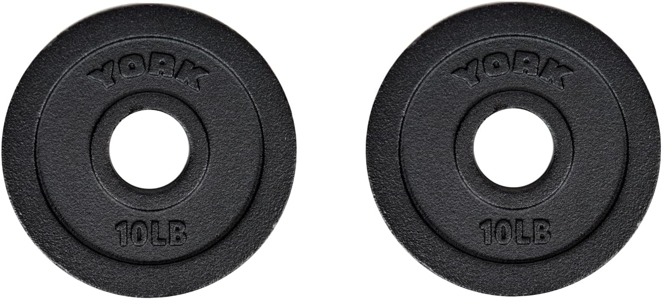 York Barbell Cast Iron Olympic Weight Plates – 2" Standard Hole Free Weights for All Olympic Barbells – Pairs of 2.5LB, 5LB, 10LB – Ideal for CrossFit, Powerlifting, Weightlifting & Strength Training