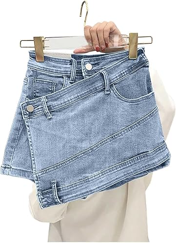 Miniatura 3 de XUNRYAN Pantalones cortos de mezclilla desgastados de cintura alta para mujer, minifaldas sexy 2 en 1, falda pantalón corto para playa y vacaciones